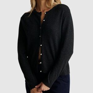NWT United Colors of Benetton Wool Black Cardigan with Pearl Buttons